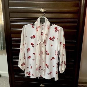 Blouse with attached scarf, sleeves are sheer